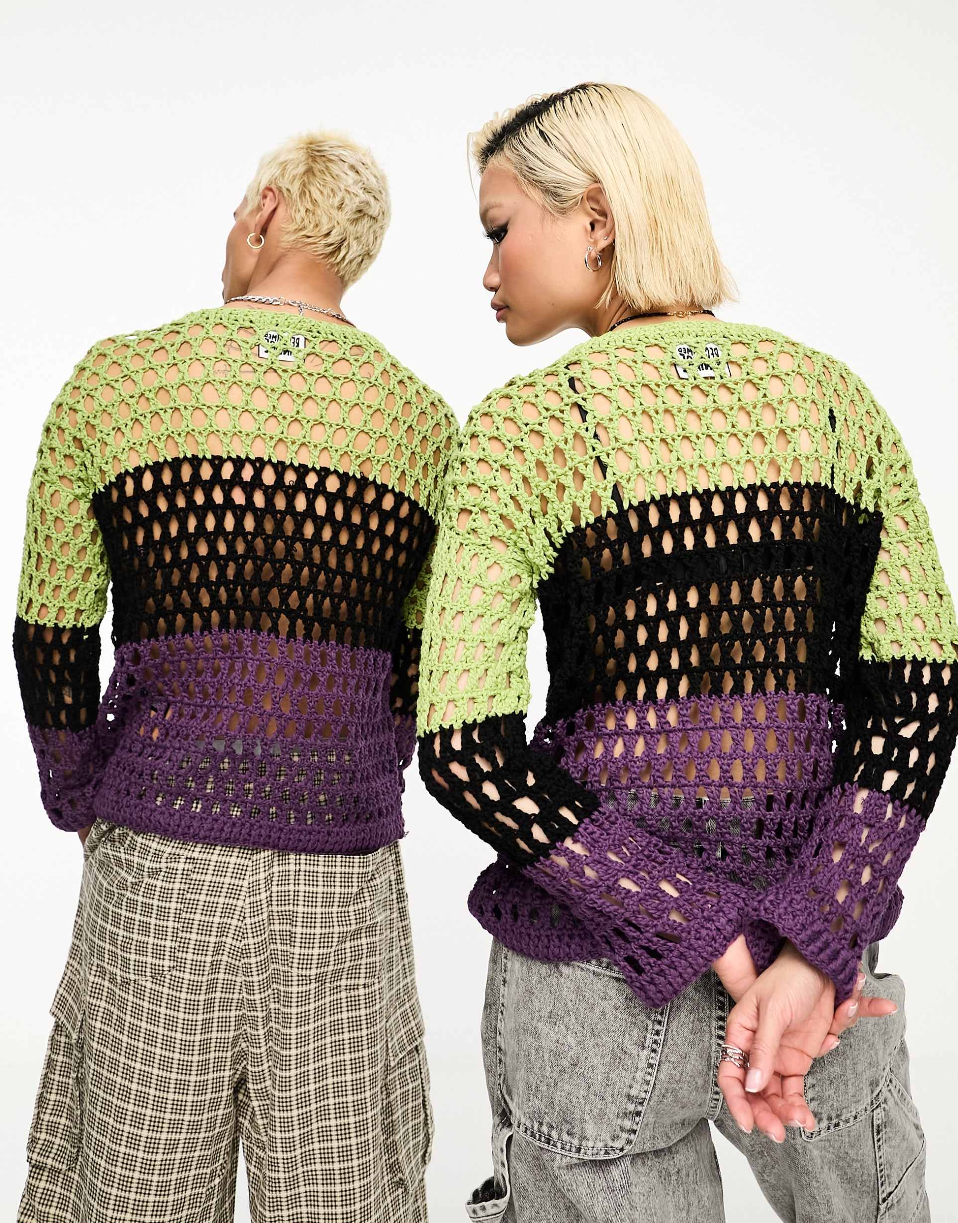 Reclaimed Vintage unisex open knit jumper in multi stripe view 4