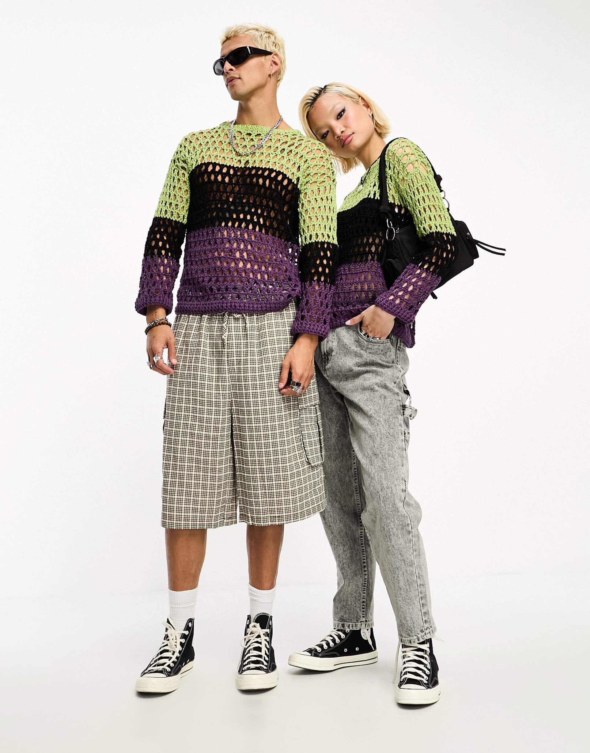 Reclaimed Vintage unisex open knit jumper in multi stripe