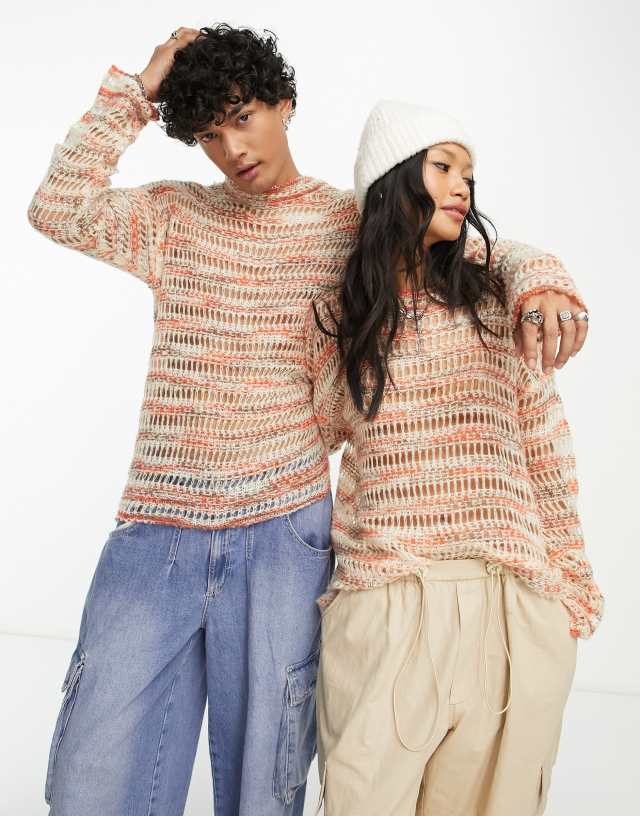 Reclaimed Vintage unisex open knit sweater in earthy stripes