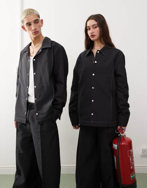 Reclaimed Vintage unisex overshirt in black nylon with contrast stitch - view 1