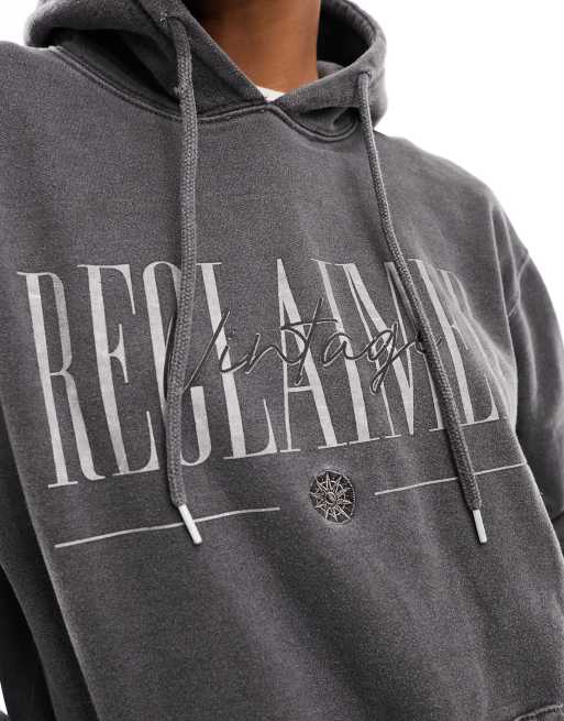 Reclaimed Vintage – Unisex – Oversize-Kapuzenpullover in verwaschenem Anthrazit mit Logo, 3 von 4