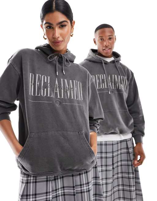 Reclaimed Vintage – Unisex – Oversize-Kapuzenpullover in verwaschenem Anthrazit mit Logo, 4 von 4