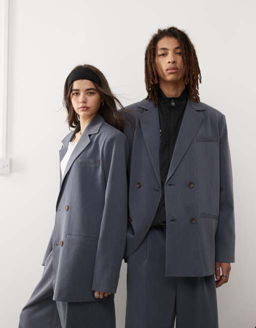 Reclaimed Vintage – Unisex – Oversize-kavaj i chambraytyg med kontrastsömmar