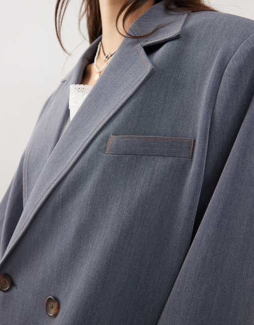 Reclaimed Vintage – Unisex – Oversize-kavaj i chambraytyg med kontrastsömmar, 3 av 4