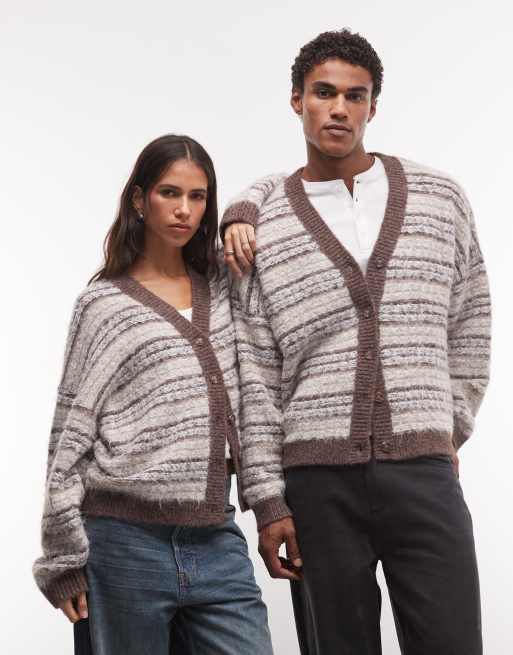 Reclaimed Vintage Unisex Oversize-Strickcardigan mit blauen Streifen, 1 von 4