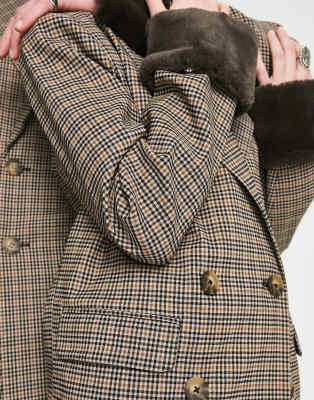 Reclaimed Vintage unisex oversized blazer co-ord in check with fur trim