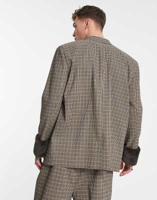 Reclaimed Vintage unisex oversized blazer co-ord in check with fur trim