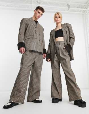 Reclaimed Vintage unisex oversized blazer co-ord in check with fur trim