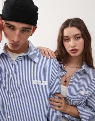 Reclaimed Vintage unisex oversized blue and white pinstripe shirt