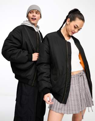 Reclaimed Vintage unisex oversized bomber jacket in black | ASOS