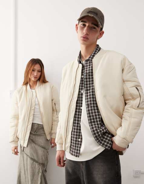 Reclaimed Vintage unisex oversized bomber jacket in stone - view 1