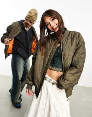 Reclaimed Vintage unisex oversized bomber jacket in washed khaki