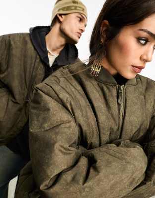 Reclaimed Vintage unisex oversized bomber jacket in washed khaki