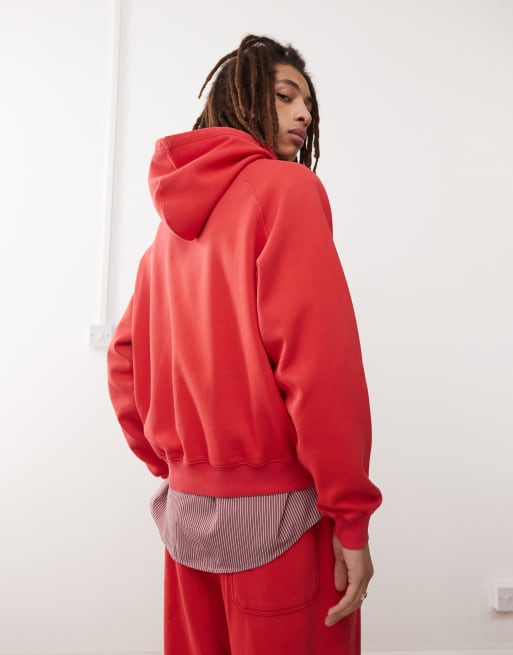 Reclaimed Vintage unisex oversized boxy cropped hoodie in berry red, 4 of 4