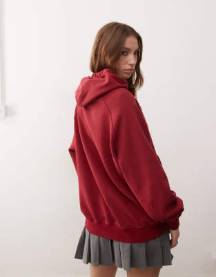 Reclaimed Vintage unisex oversized boxy cropped hoodie in burgundy