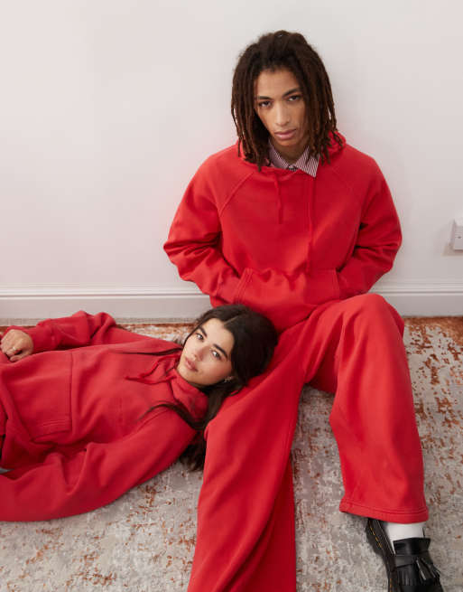 Reclaimed Vintage Unisex Oversized Boxy Cropped Hoodie in Red