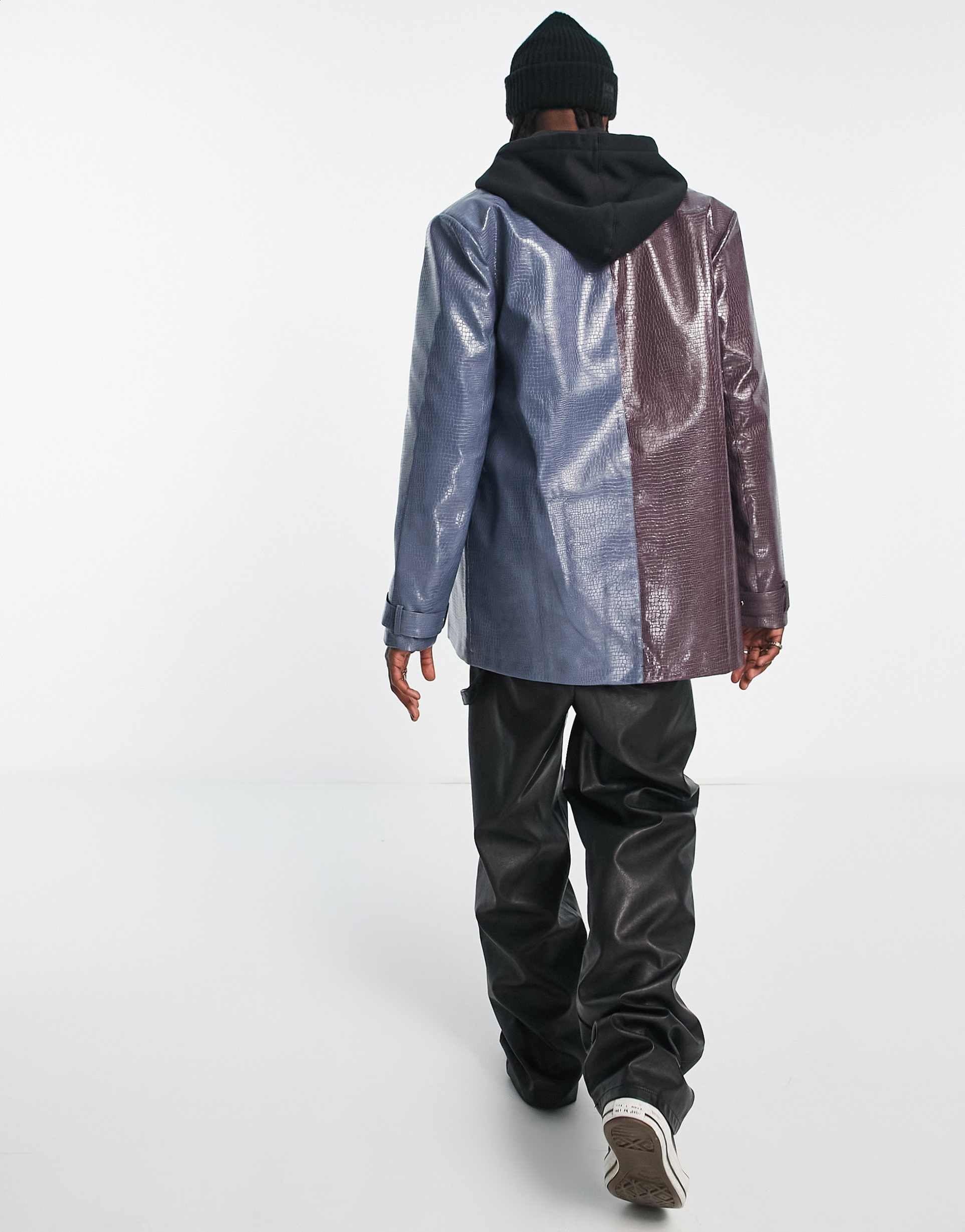 Reclaimed Vintage unisex oversized croc blazer in colour block view 3