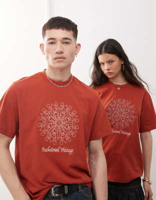 Reclaimed Vintage Unisex Oversized Embroidered Graphic T-shirt In Red