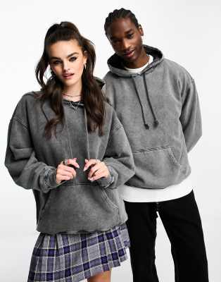 Reclaimed Vintage unisex oversized hoodie in overdye charcoal-Grey