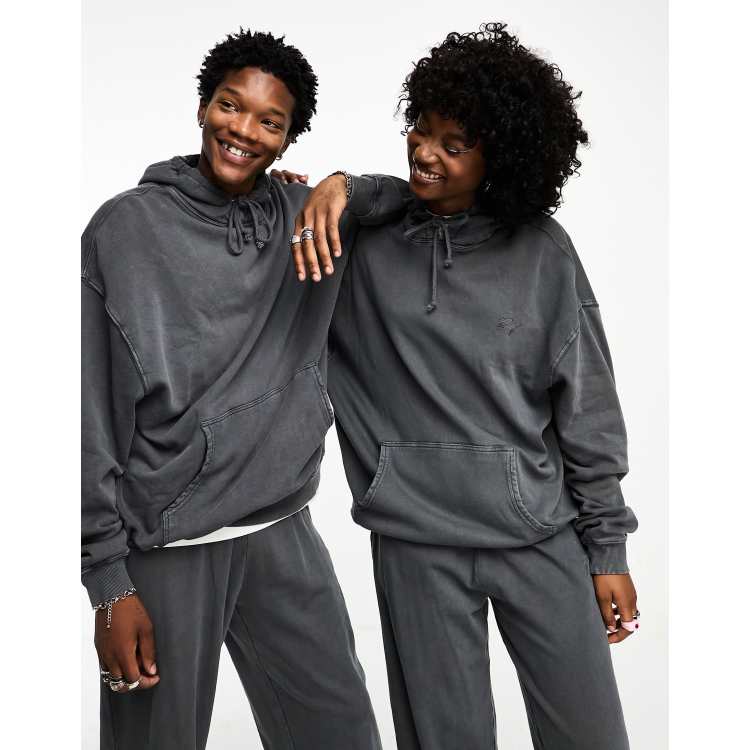 Reclaimed Vintage unisex oversized hoodie in washed charcoal part of a set Cra wallonieShops mix and match zip through hoodie in gray