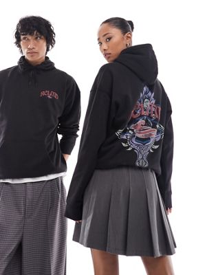 Reclaimed Vintage Unisex Oversized Hoodie With Back Flower Graphic In Black