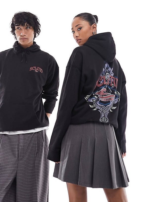 Reclaimed Vintage - unisex oversized hoodie with back flower graphic in black