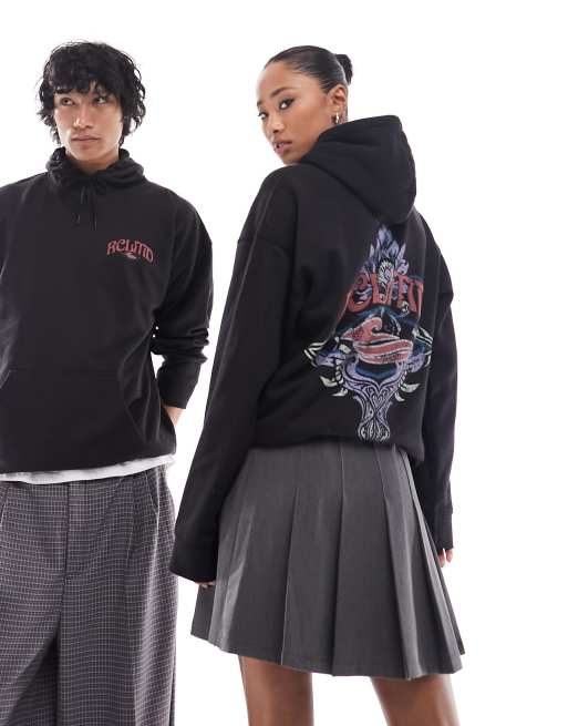 Reclaimed Vintage unisex oversized hoodie with back flower graphic in black