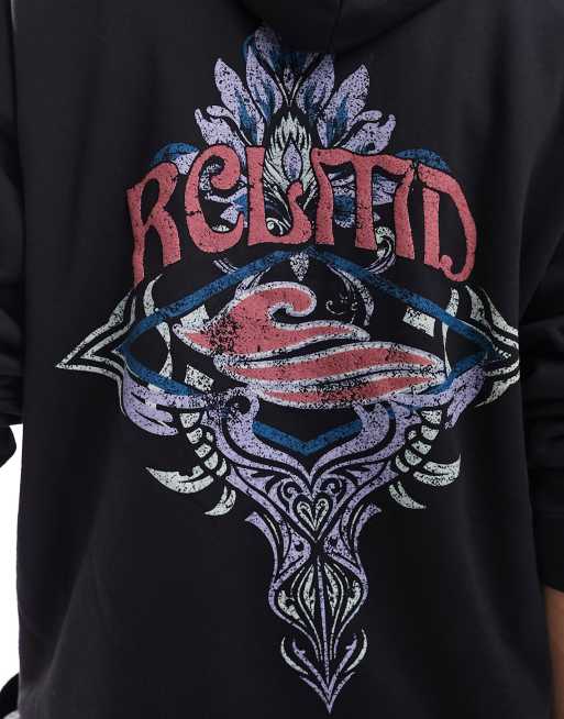 Reclaimed Vintage unisex oversized hoodie with back flower graphic in black, 3 of 4