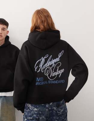 Reclaimed Vintage Unisex Oversized Hoodie With Back Graphic In Black