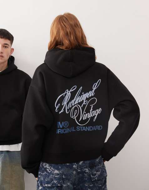 Reclaimed Vintage unisex oversized hoodie with back graphic in black - view 1
