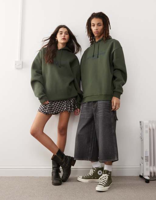 Reclaimed Vintage unisex oversized hoodie with logo in khaki, 2 of 4