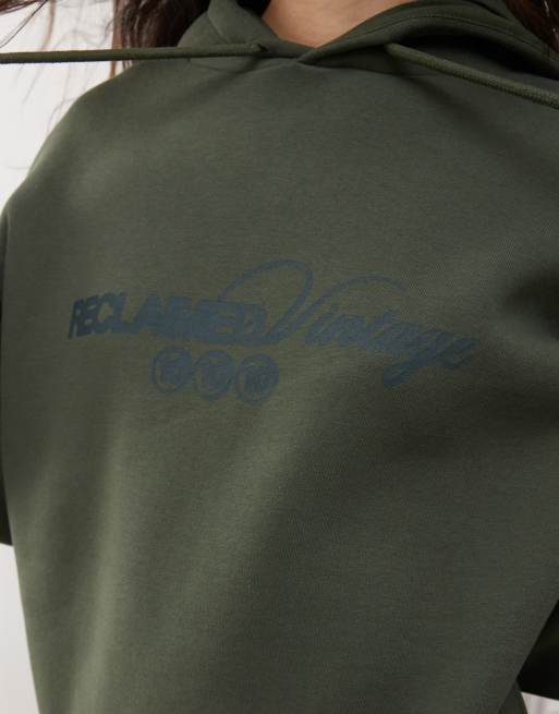 Reclaimed Vintage unisex oversized hoodie with logo in khaki, 3 of 4