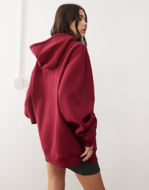 Reclaimed Vintage Unisex Oversized Hoodie with Spray Print in burgundy Red