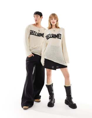 Reclaimed Vintage unisex oversized jumper with logo in cream