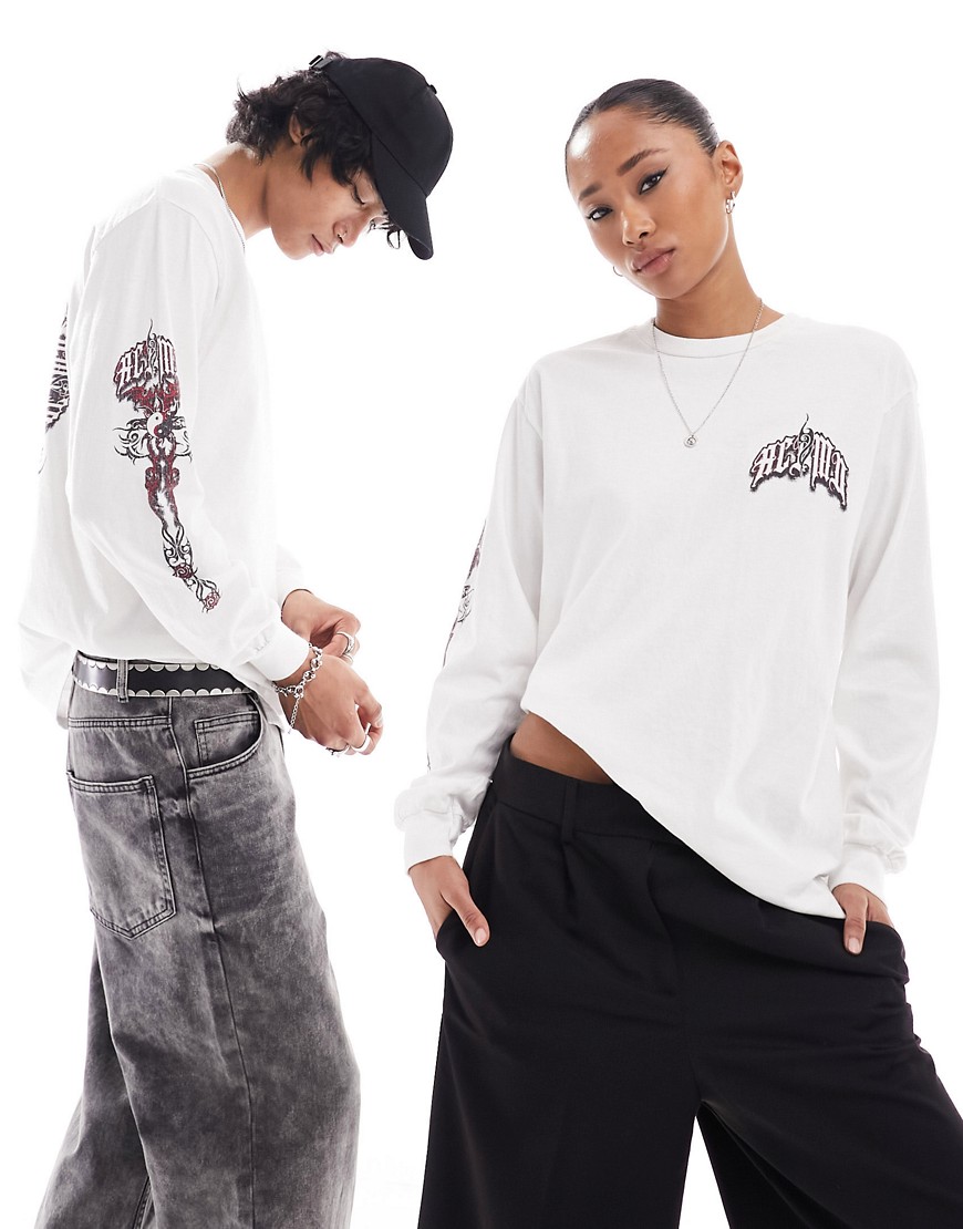 Reclaimed Vintage Unisex Oversized Long Sleeve T-shirt With Ying Graphic In White