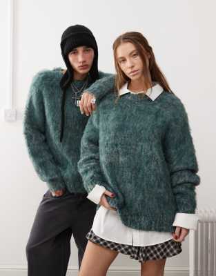 Reclaimed Vintage unisex oversized mega fluffy jumper-Green