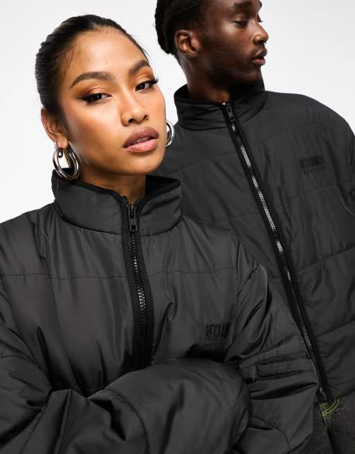 COLLUSION Unisex reversible ultimate oversized bomber jacket in black &  gray tonic