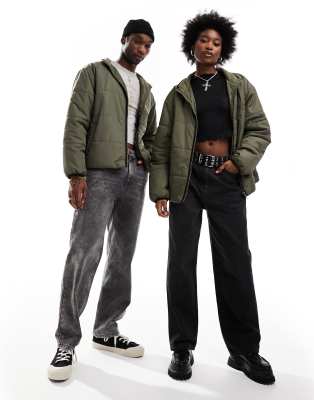 Reclaimed Vintage unisex oversized puffer bomber jacket in khaki