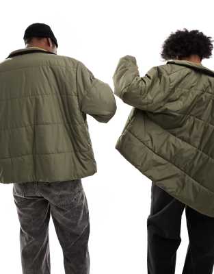 Reclaimed Vintage unisex oversized puffer bomber jacket in khaki