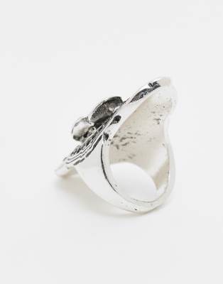 Reclaimed Vintage Unisex Oversized Ring With Rose In Silver
