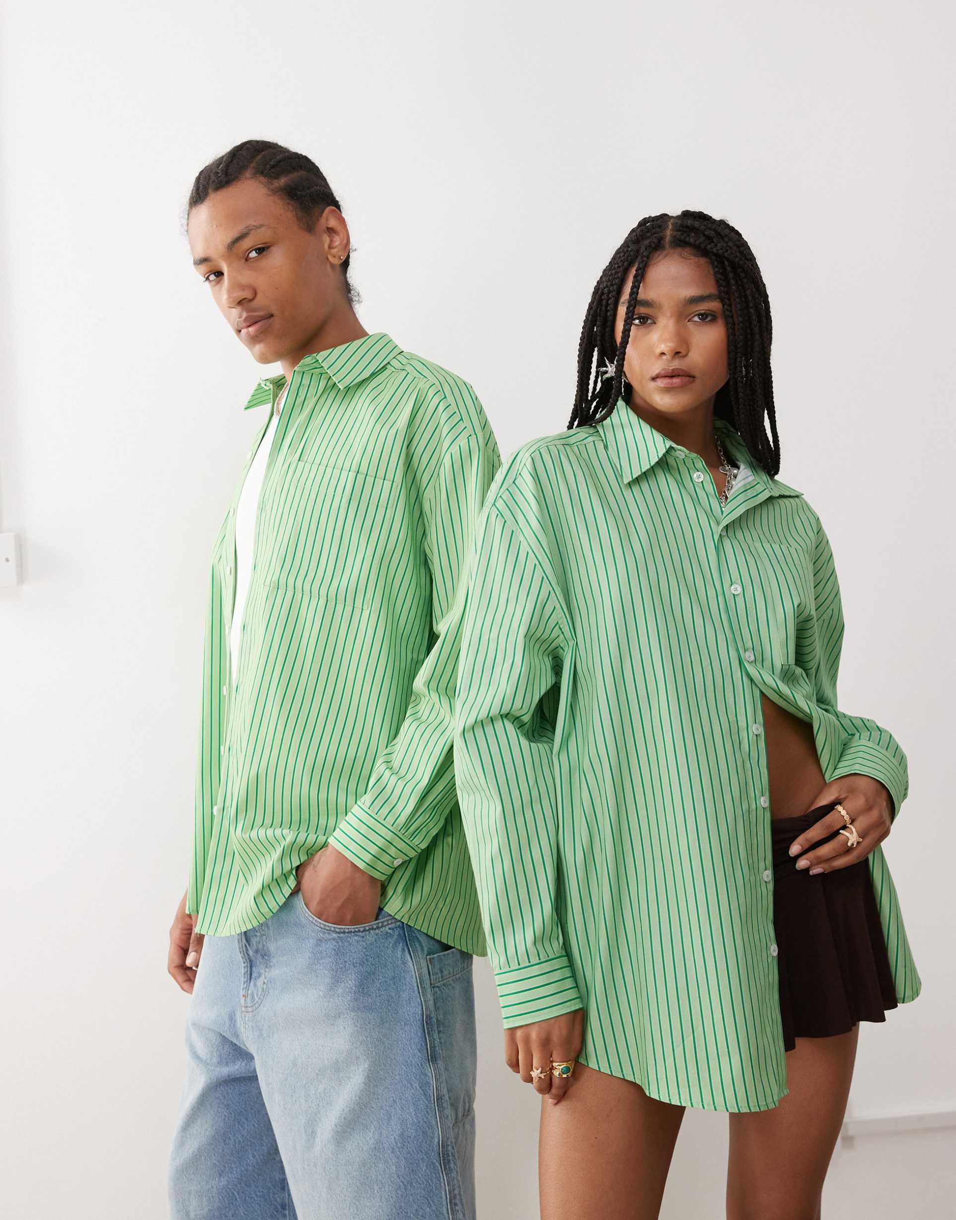 reclaimed vintage unisex oversized shirt in green stripes