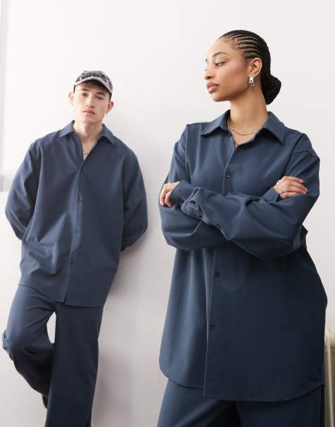 Reclaimed Vintage unisex oversized shirt in navy co-ord - view 1