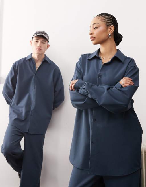 Reclaimed Vintage unisex oversized shirt in navy - part of a set