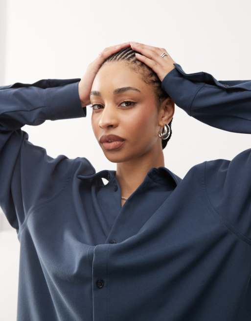 Reclaimed Vintage unisex oversized shirt in navy (part of a set), 2 of 4