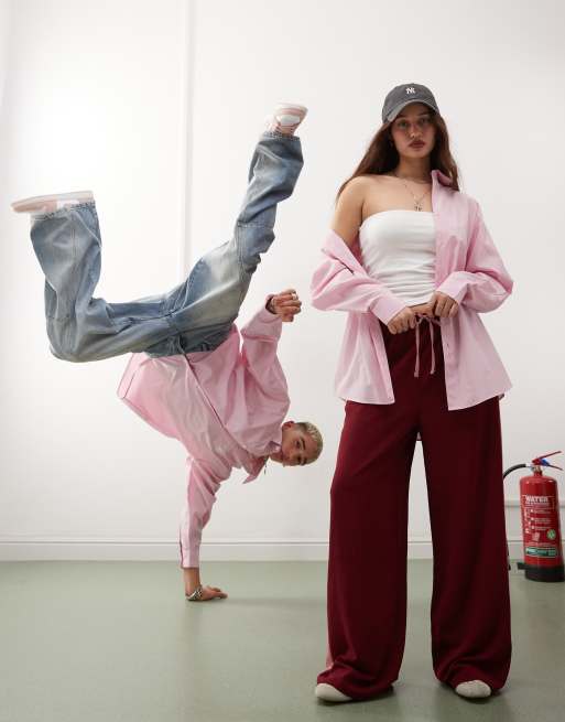 Reclaimed Vintage unisex oversized shirt in pink and white pinstripe, 3 of 4