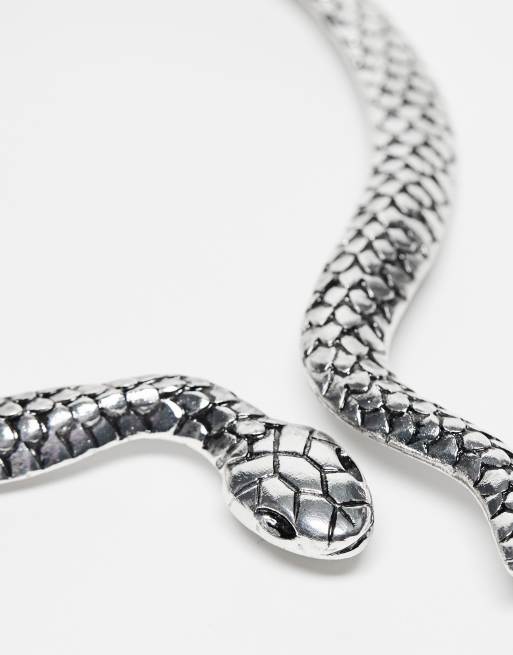 Reclaimed Vintage unisex oversized snake necklace in silver, 2 of 4