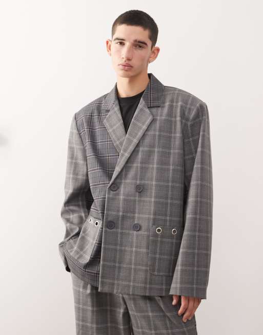 Reclaimed Vintage unisex oversized spliced check blazer in grey (part of a set) 