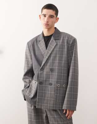 Reclaimed Vintage Unisex Oversized Spliced Check Blazer-multi