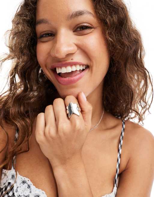 Reclaimed Vintage unisex oversized star ring in burnished silver