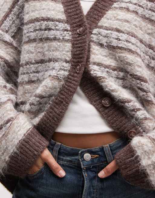 Reclaimed Vintage unisex oversized strikket cardigan i blå fyldig stribe, 4 af 4